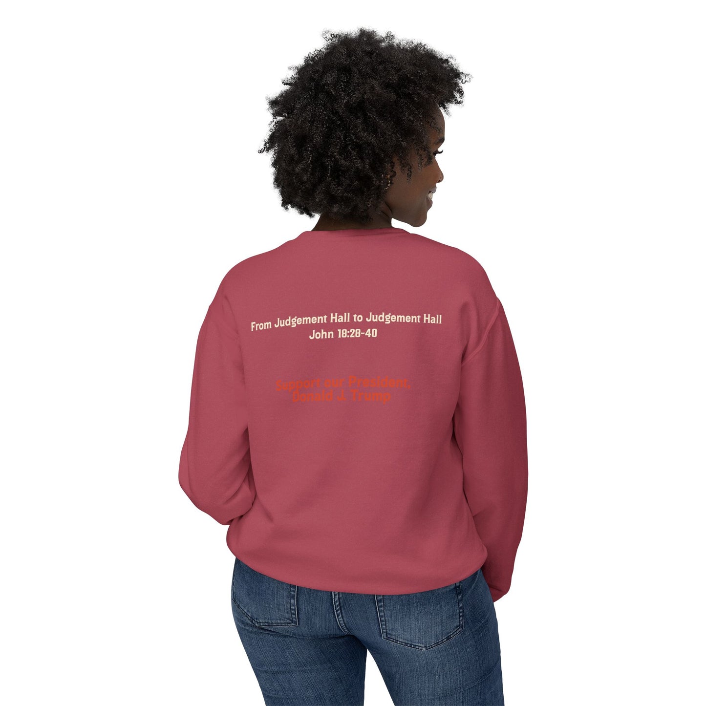 Unisex Lightweight Crewneck Sweatshirt – 'I Find No Fault In The Man' Trump Supporter Apparel