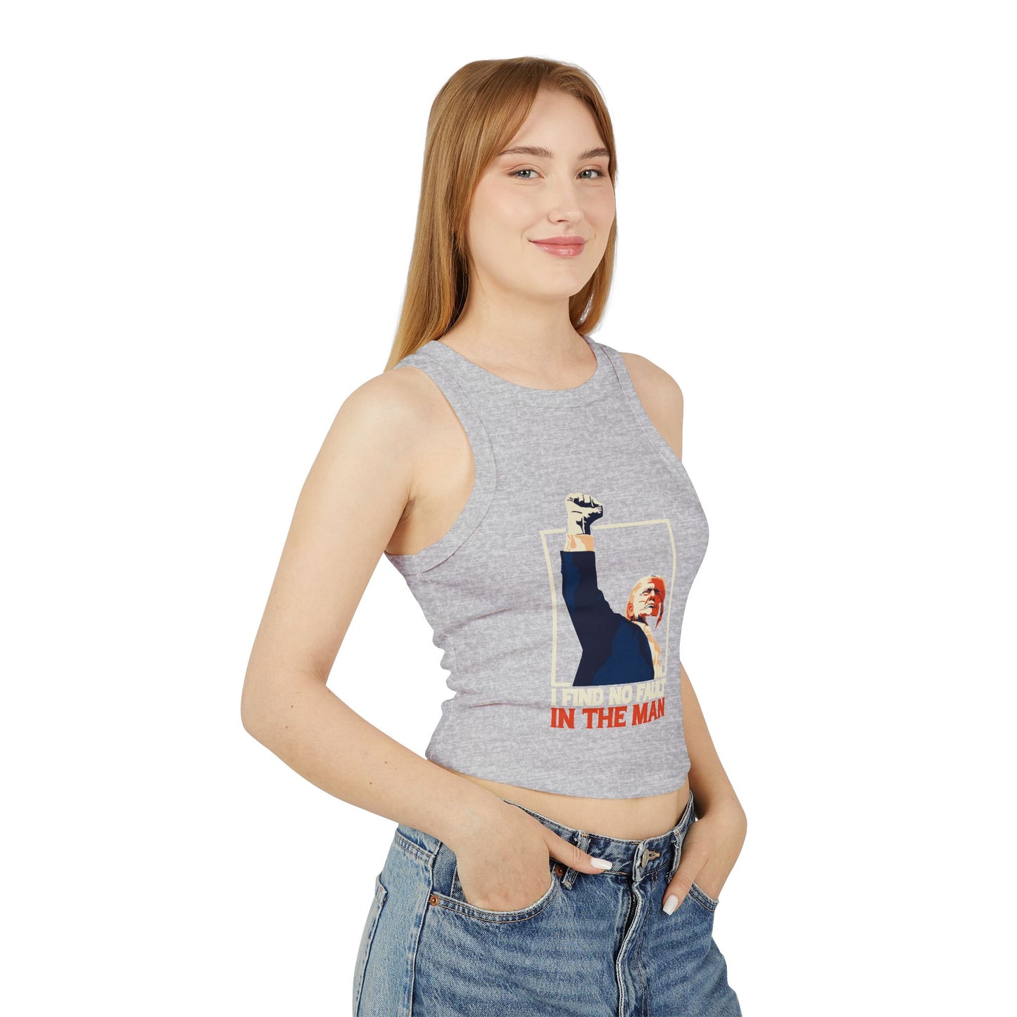 I Find No Fault Women's Micro Rib Racer Tank Top - Empowering Graphic Tee for Confident Women