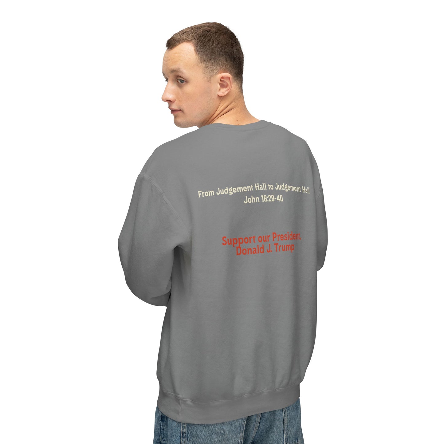 Unisex Lightweight Crewneck Sweatshirt – 'I Find No Fault In The Man' Trump Supporter Apparel