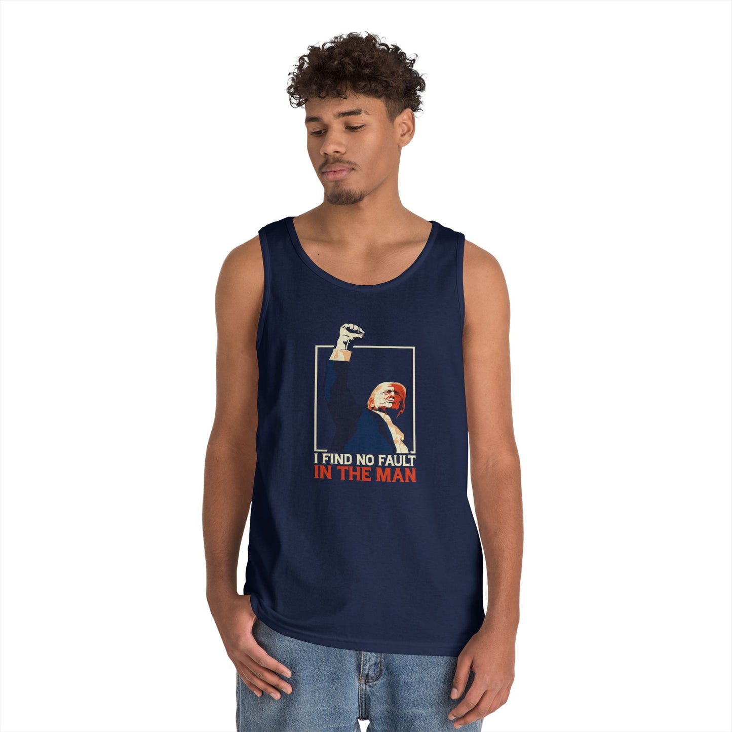 Motivational Unisex Heavy Cotton Tank Top - 'I Find No Fault in the Man'