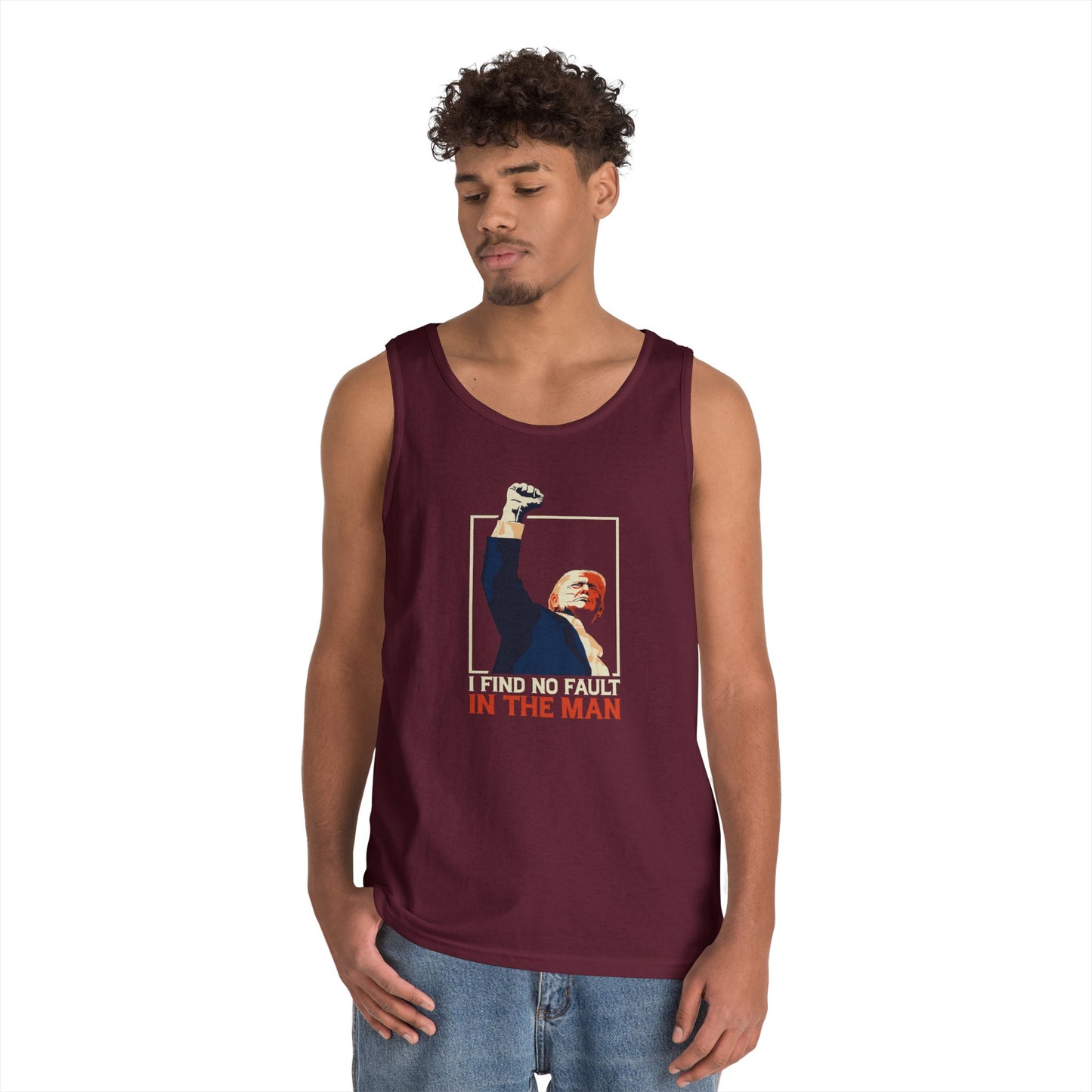 Motivational Unisex Heavy Cotton Tank Top - 'I Find No Fault in the Man'