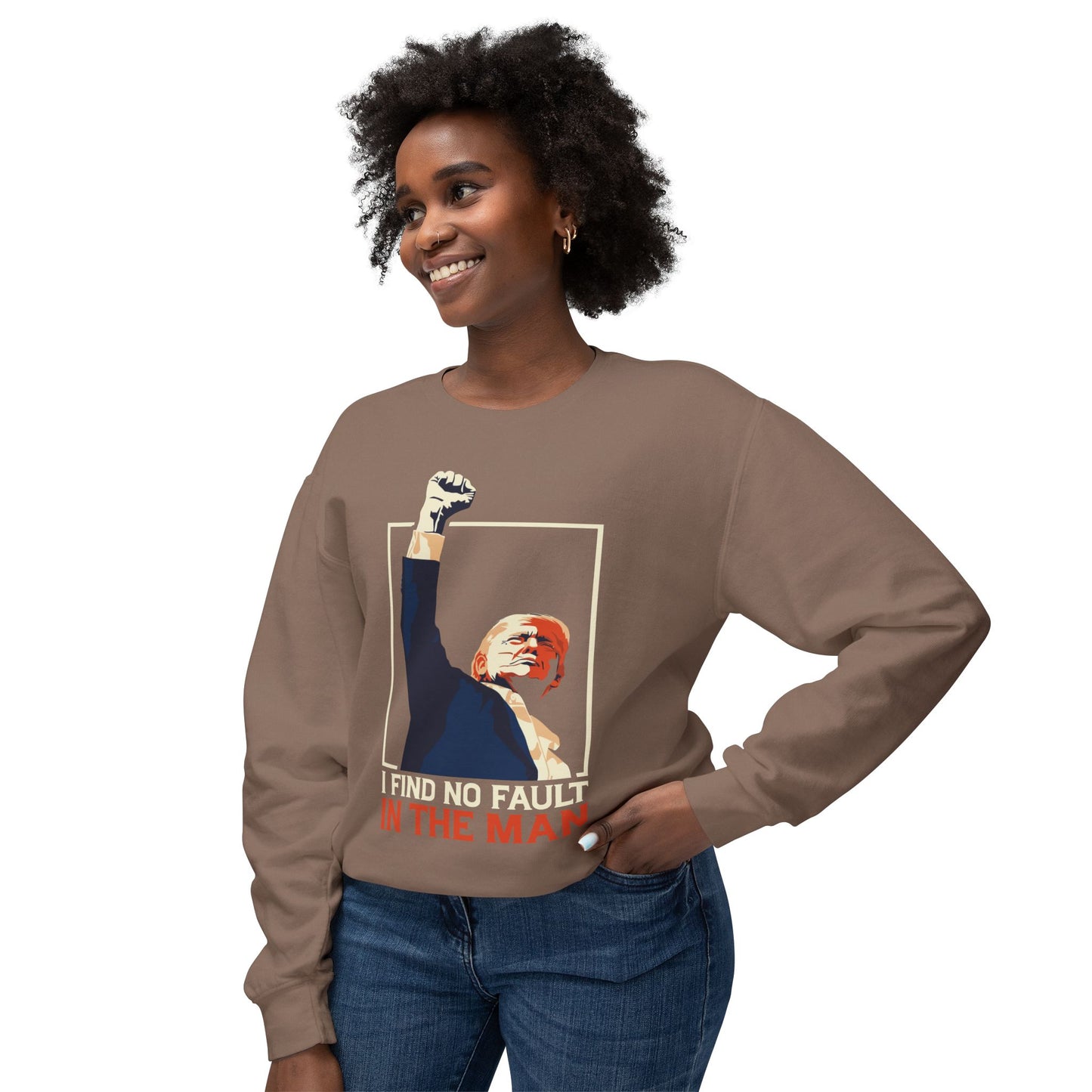 Unisex Lightweight Crewneck Sweatshirt – 'I Find No Fault In The Man' Trump Supporter Apparel