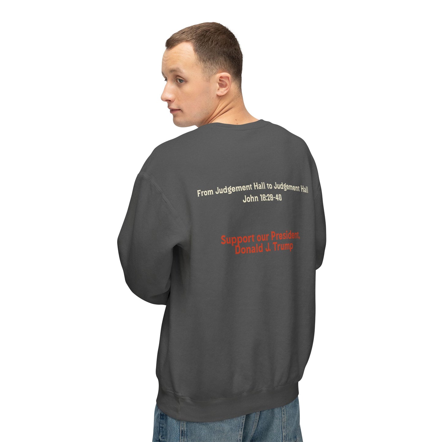 Unisex Lightweight Crewneck Sweatshirt – 'I Find No Fault In The Man' Trump Supporter Apparel