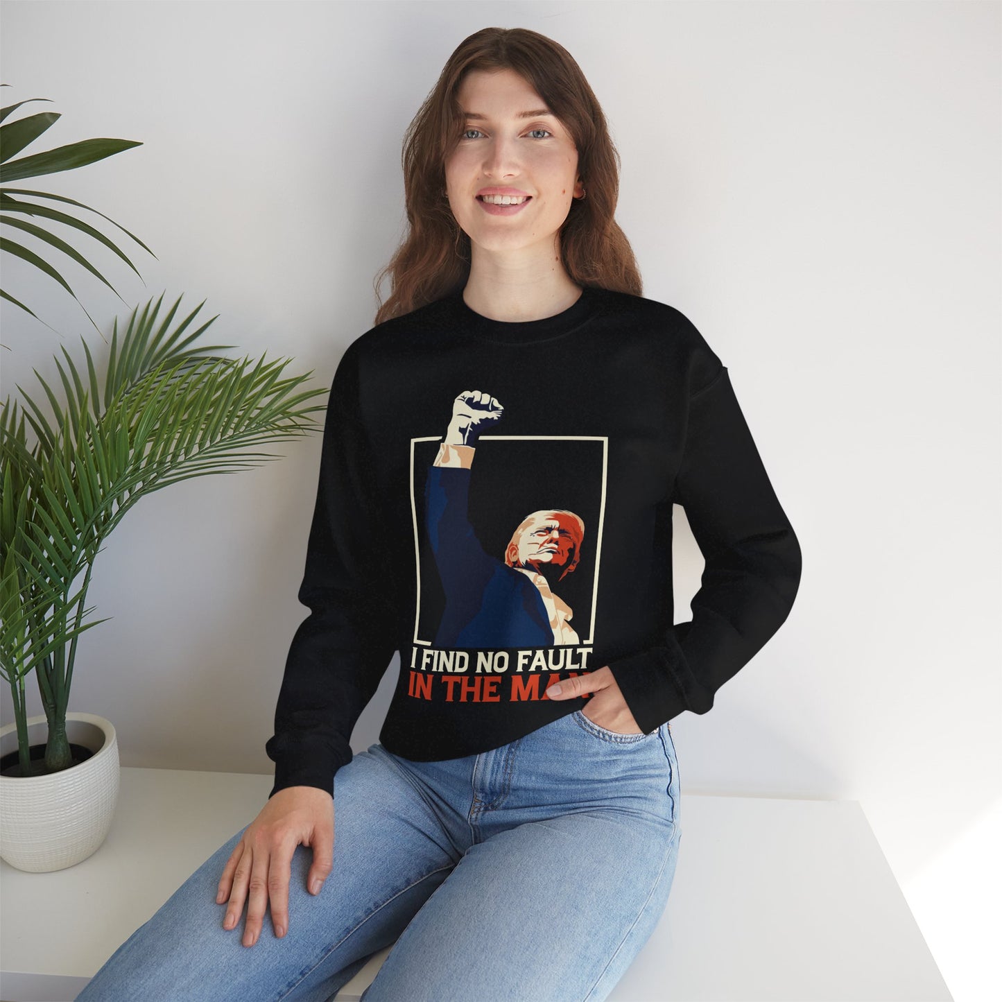 Political Statement Crewneck Sweatshirt - "I Find No Fault in the Man"