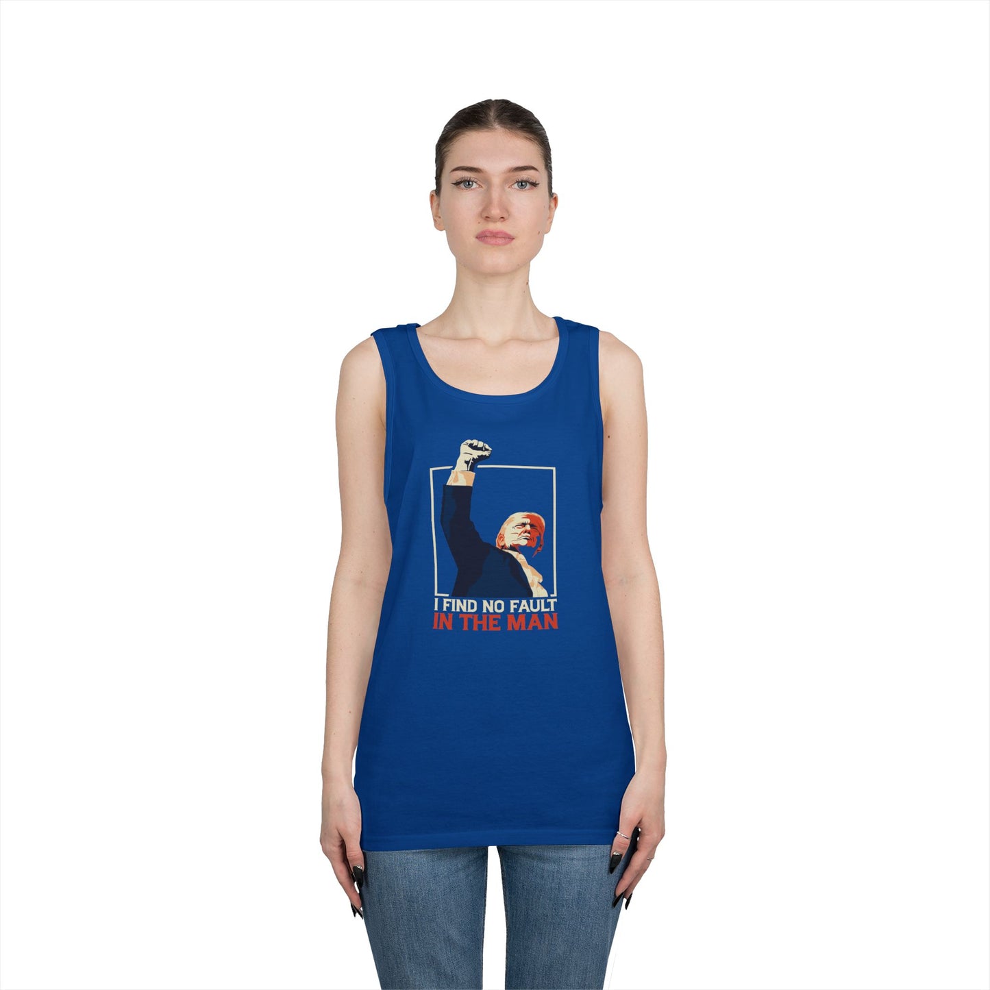 Motivational Unisex Heavy Cotton Tank Top - 'I Find No Fault in the Man'