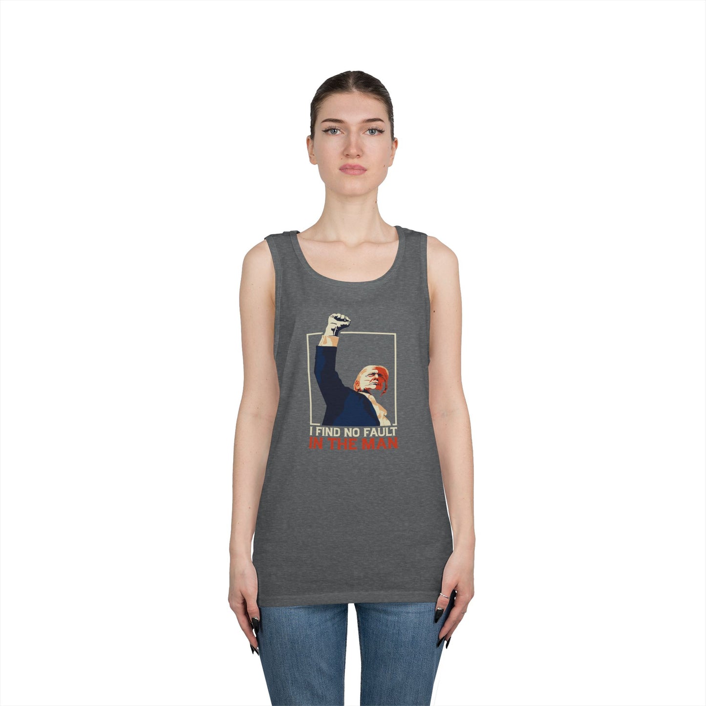 Motivational Unisex Heavy Cotton Tank Top - 'I Find No Fault in the Man'