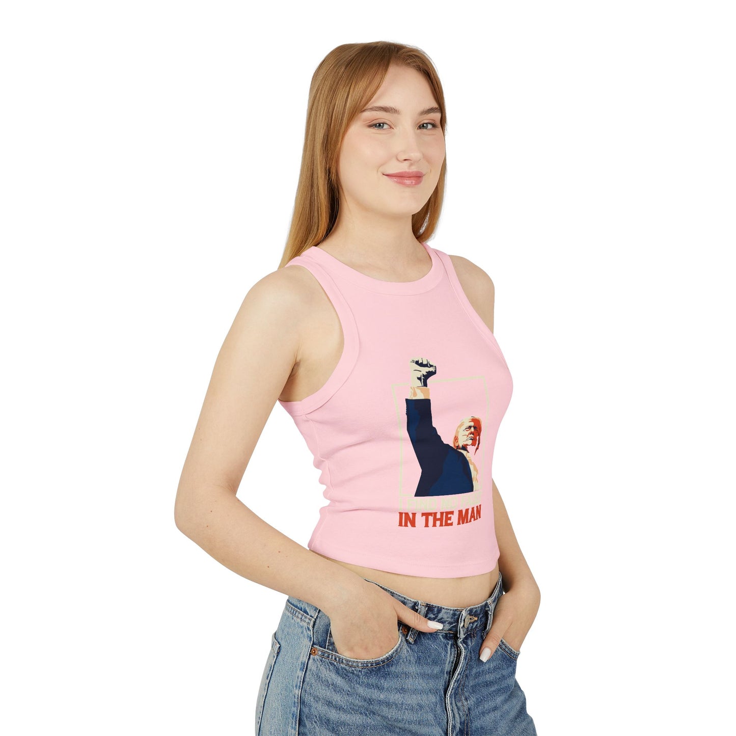 I Find No Fault Women's Micro Rib Racer Tank Top - Empowering Graphic Tee for Confident Women