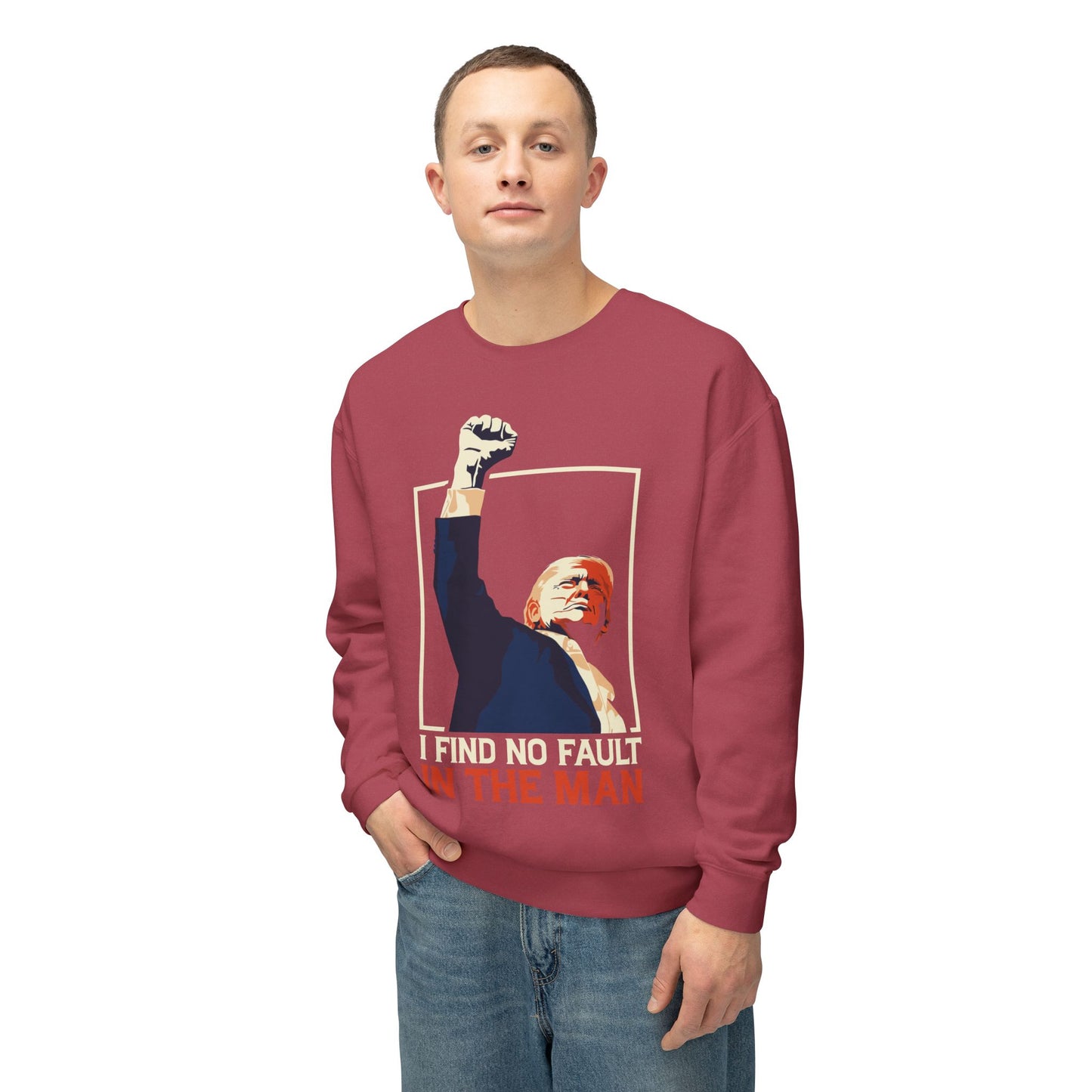 Unisex Lightweight Crewneck Sweatshirt – 'I Find No Fault In The Man' Trump Supporter Apparel