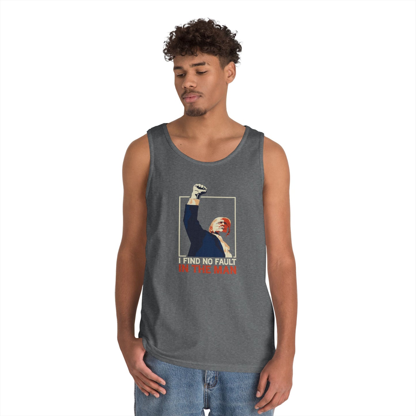 Motivational Unisex Heavy Cotton Tank Top - 'I Find No Fault in the Man'