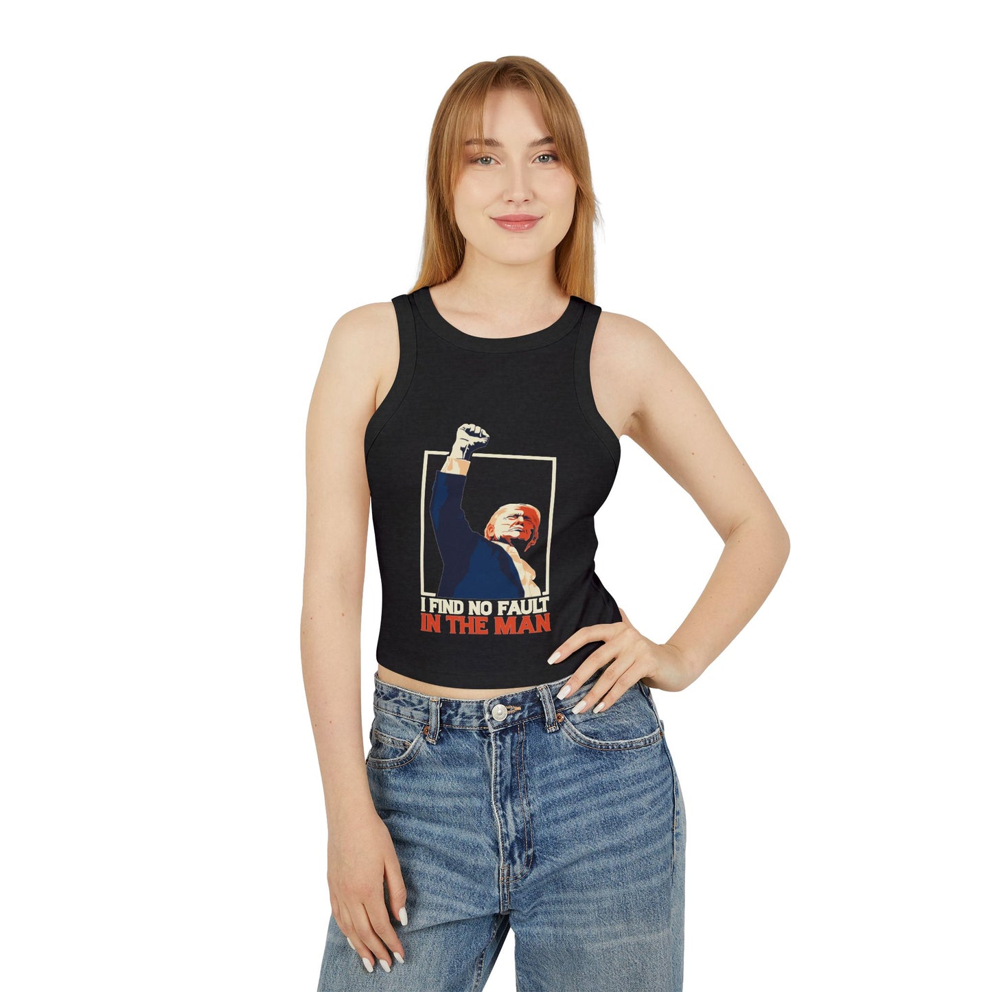 I Find No Fault Women's Micro Rib Racer Tank Top - Empowering Graphic Tee for Confident Women