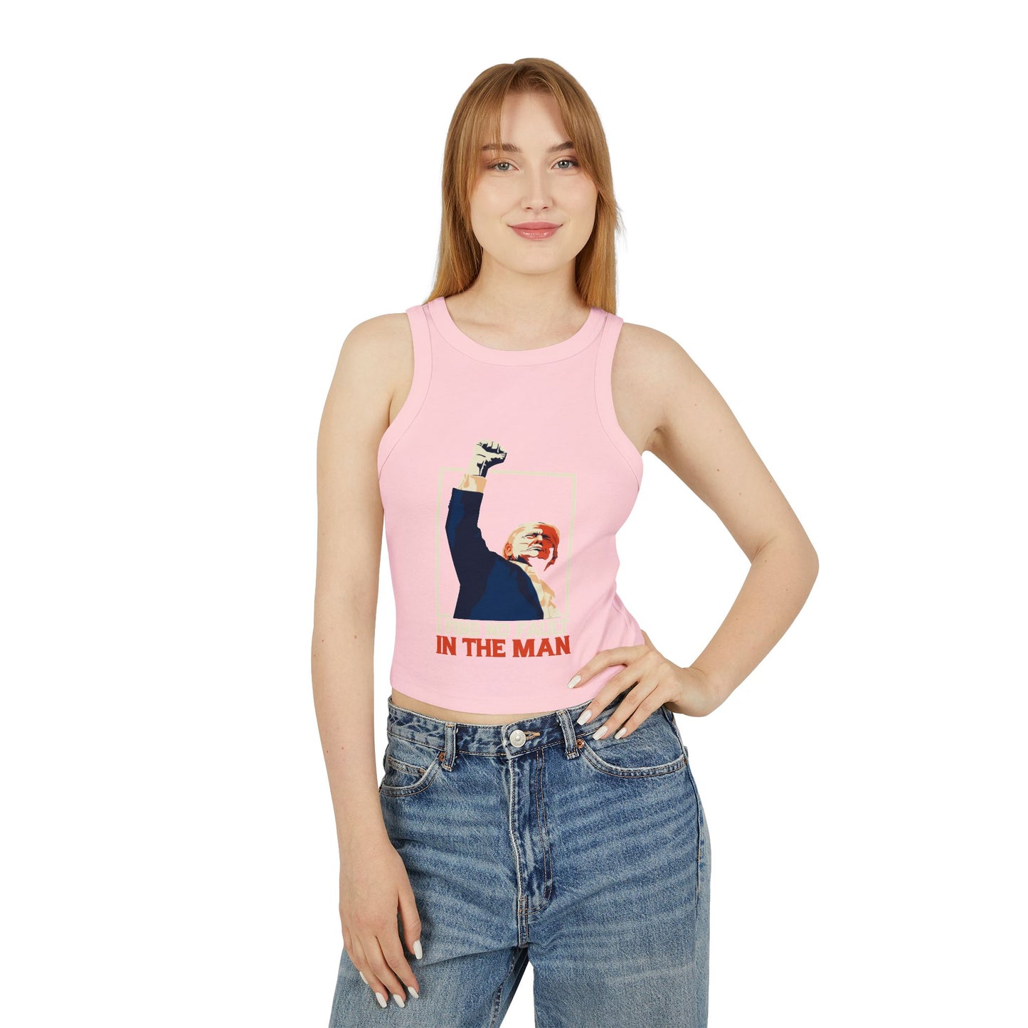 I Find No Fault Women's Micro Rib Racer Tank Top - Empowering Graphic Tee for Confident Women