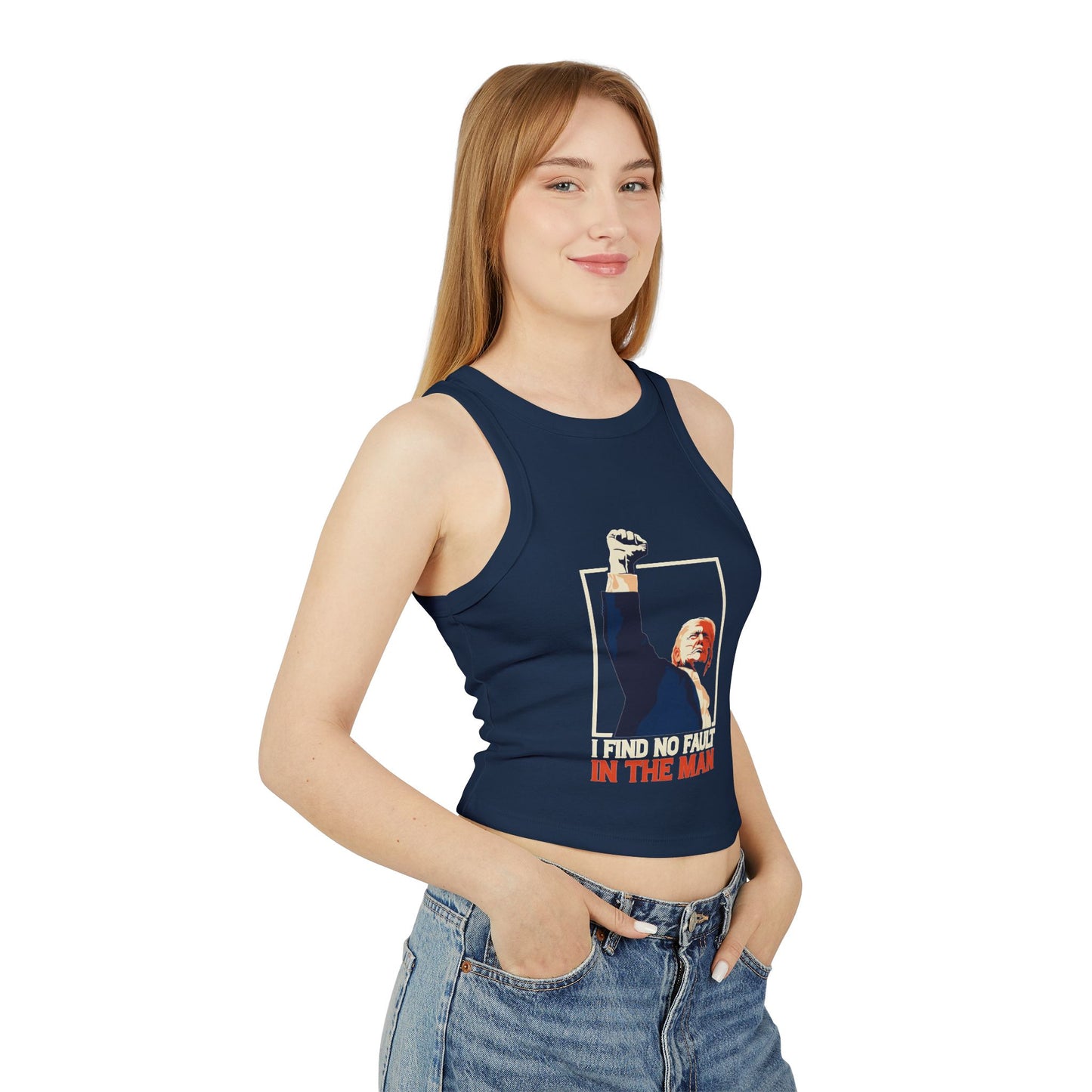 I Find No Fault Women's Micro Rib Racer Tank Top - Empowering Graphic Tee for Confident Women