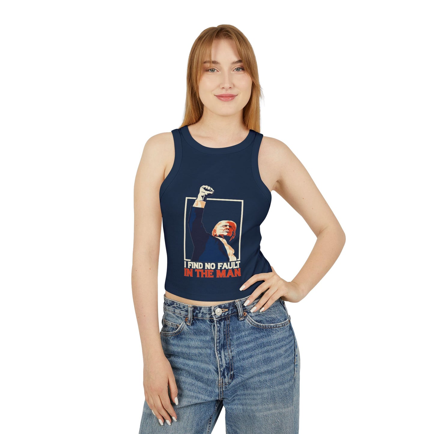 I Find No Fault Women's Micro Rib Racer Tank Top - Empowering Graphic Tee for Confident Women